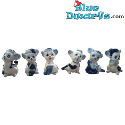 Set van 6 muizen – Handbeschilderd – Delfts Blauw – Keramiek – 6 cm
