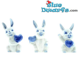 Set van 3 konijnen – Handbeschilderd – Delfts Blauw – Keramiek – 4 x 4 x 8 cm