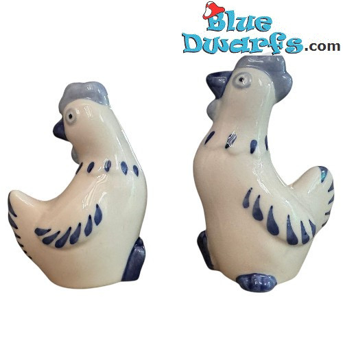 Set de 2 pollos – Pintados a mano – Delft Blauw – Cerámica – 3 x 5 x 9 cm