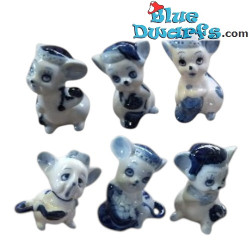 Set van 6 muizen – Handbeschilderd – Delfts Blauw – Keramiek – 6 cm
