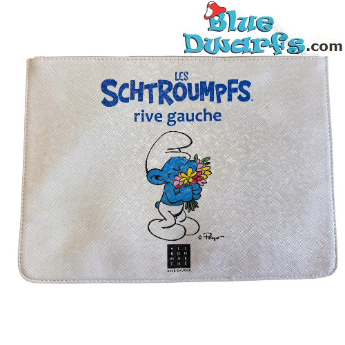 Smurfen toilettas  met rits – wereldbol met bloemen – Bon Marche - 28x20cm