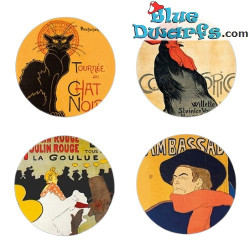 Vier onderzetters met beroemde affiches van Toulouse Lautrec - Toulouse Lautrec Collectie - Parastone - 10 cm
