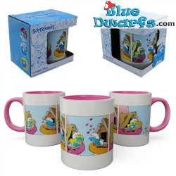 Pitufina y un Pitufo Enamorados - Taza de Cerámica de Los Pitufos - Menaje de Cocina de Los Pitufos - 350 ml