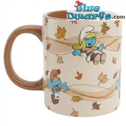 Smurfin Speelt met Herfstbladeren - Smurfen Keramische Mok - De Smurfen Keukenaccessoire - 350 ml