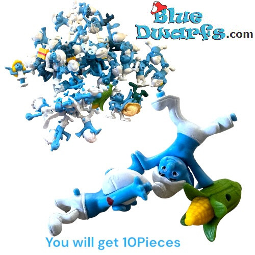 10 x Willekeurig Geselecteerde Smurfenfiguurtjes – Albert Supermarkt – Mini – 4 cm – 2014