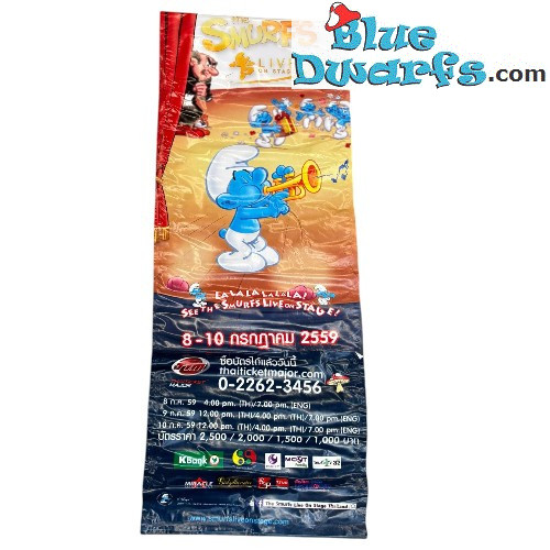 Trompeter Schlumpf - Thailändisches Schlumpf-Musical-Banner – Unikat – Polyester – 2016 – 160 x 60 cm