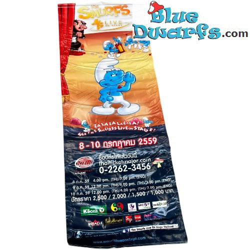 Puffo Forzuto - Banner thailandese del musical dei Puffi – Esemplare unico – Poliestere – 2016 – 160 x 60 cm