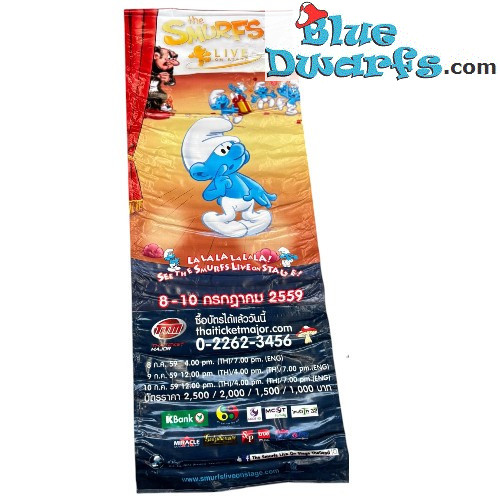 Tollpatsch Schlumpf - Thailändisches Schlumpf-Musical-Banner – Unikat – Polyester – 2016 – 160 x 60 cm