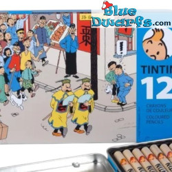 Der Blaue Lotos - Tintin-Metalldose mit 12 Buntstiften - Tintinimaginatio - 11 x 18.5 cm