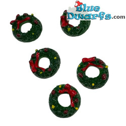 Mini couronne de Noël avec nœud rouge - Lot de 5 - Accessoire de décoration pour Schtroumpfs - Plastique rigide - 1,5 cm