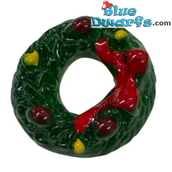 Mini-Weihnachtskranz mit roter Schleife - 5 Stück - Schlumpf-Dekorationsartikel - Hartplastik - 1,5 cm