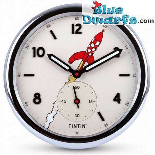 Tintin Wandklok – Raket naar de Maan – Zilverstaal – Tintinimaginatio – 35 cm