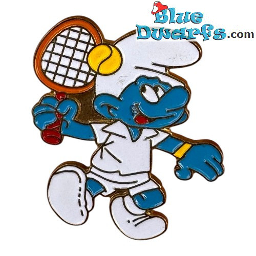 Puffo che gioca a tennis - Spilla in metallo - Peyo 1993 IMPS Brussels - 2,5 cm