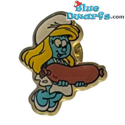 Smurfette with hotdog - Collectible Pin - 1992 - Ter Beke - 2,5 cm