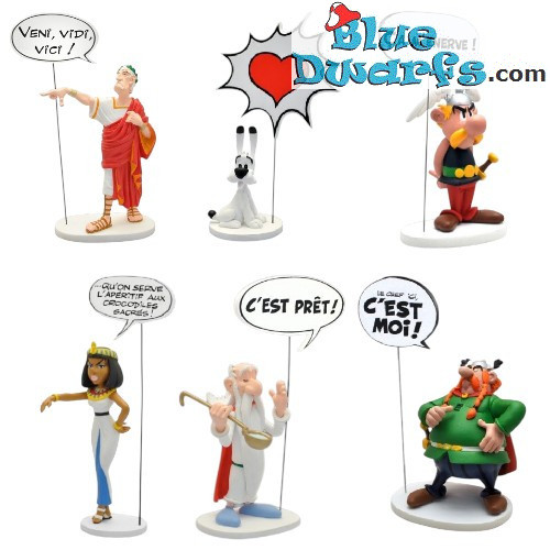 Set di 6 statuette in resina di Asterix & Obelix con fumetti – Lingua francese – Plastoy – 15 cm