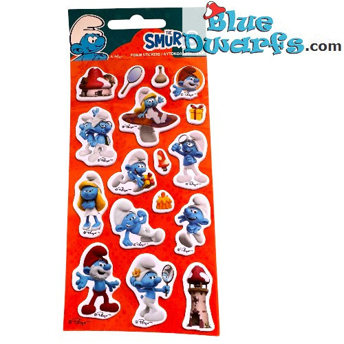 Foglio di Adesivi dei Puffi - Merchandising dei Puffi - 10 x 24 cm