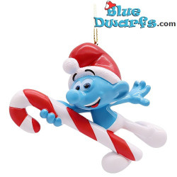 Schtroumpf Maladroit avec une friandise de Noël – Décoration de Sapin de Noël 3D Les Schtroumpfs – Polyrésine