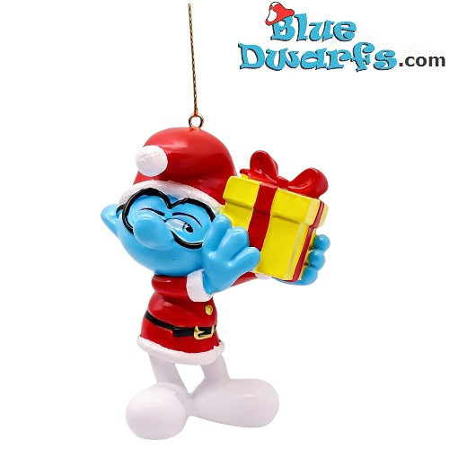 Schtroumpf à lunettes portant une tenue de Noël – Décoration de Sapin de Noël 3D Les Schtroumpfs – Polyrésine
