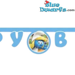 Striscione "Happy Birthday" dei Puffi - Articoli per Festa di Compleanno dei Puffi - 2 m