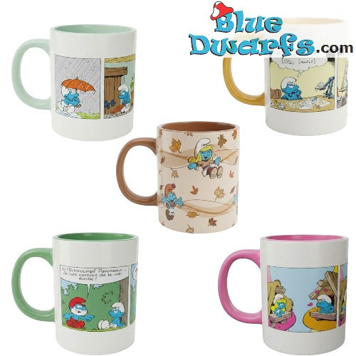 Lot de 5 mugs Les Schtroumpfs – Mugs en céramique Les Schtroumpfs – Accessoires de cuisine Les Schtroumpfs – 350 ml
