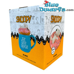Snoopy op een Donut Mok - Eat, Sleep, Repeat - Snoopy Merchandise - Peanuts - 500 ml