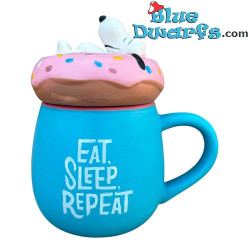 Snoopy op een Donut Mok - Eat, Sleep, Repeat - Snoopy Merchandise - Peanuts - 500 ml