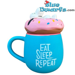 Snoopy on a Donut Mug - Eat, Sleep, Repeat - Snoopy Merchandise - Peanuts - 500 ml