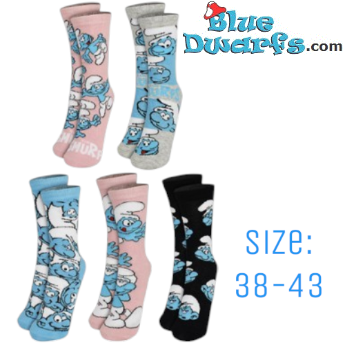Set van 5 Paar Smurfen Sokken – Lange Sokken – Verschillende Kleuren – 38/43