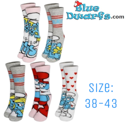 Set of 5 Pairs of Smurf Socks - Long Smurfs Socks - Pink and Grey - 38/43
