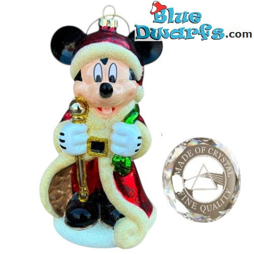 Mickey en Père Noël – Mickey et ses Amis – Décoration de Noël Disney en Verre pour le Sapin – 18 x 9,5 cm