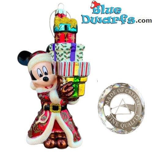 Mickey met een Stapel Cadeaus – Mickey & Friends – Disney Glazen Kerstboomornament– 18 x 9,5 cm