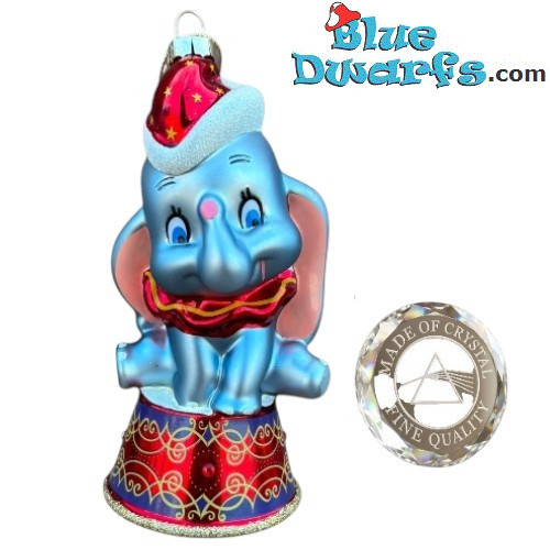 Dumbo Brillante con Gorro de Navidad – Adorno Navideño de Cristal Disney para el Árbol – 15 cm