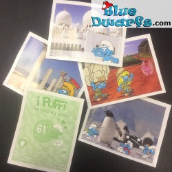 5x smurf sticker *I Puffi Girotondo nel mondo* (+/- 6,5 x 5cm)