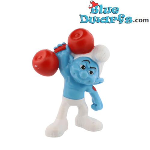 Hefti Schlumpf mit Hantel - Plastikfigur - McDonald’s Happy Meal (2011) - 8 cm
