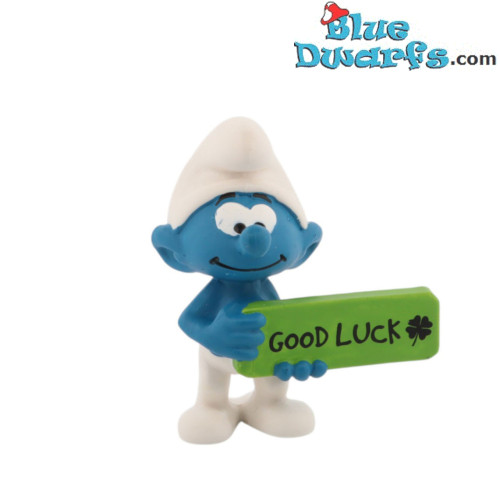 20829: Schtroumpf avec panneau: "Good Luck" (2021) - Schleich - 5,5cm